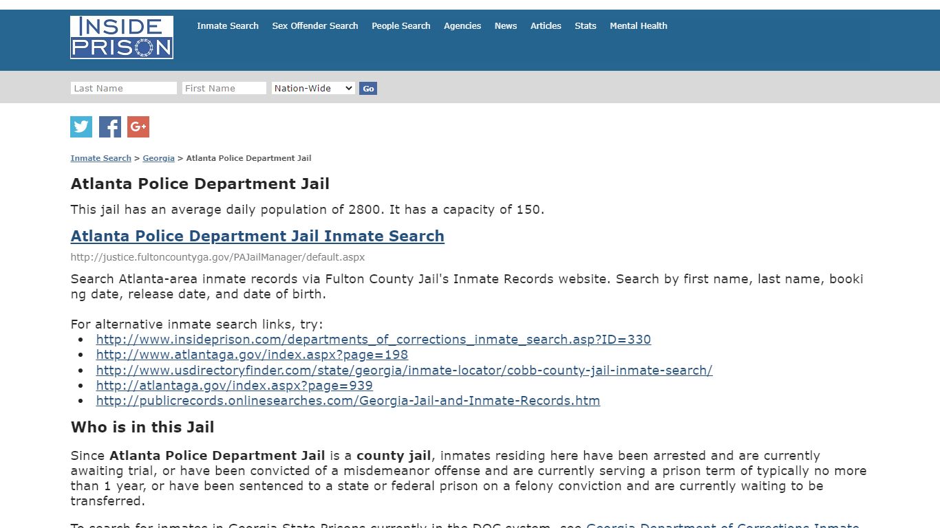 Atlanta Police Department Jail - Georgia - Inmate Search - Inside Prison